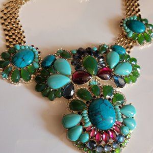 BOLD! BANANA REPUBLIC JEWELED TURQUOISE STATEMENT NECKLACE~REDS/TURQUOISE/BLUES